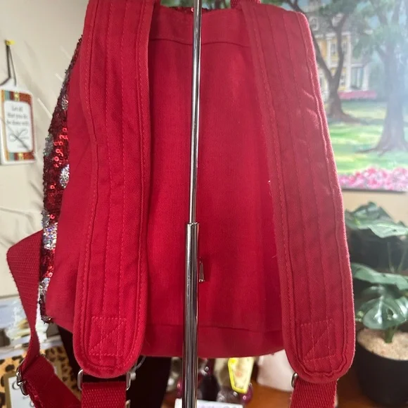 Disney Red/Silver Sequin Backpack Comes with Minnie Pursepillow 💕 GUC - Picture 2 of 11